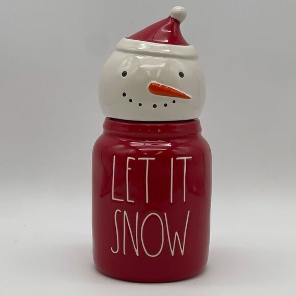 RAE DUNN Canister Let It Snow Red White Ceramic Baby Snowman Topper Christmas - Picture 1 of 14